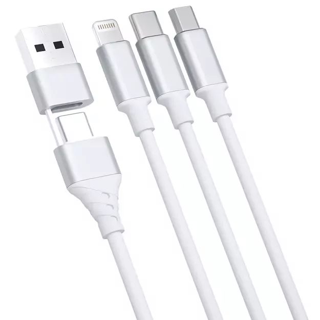 3mk Hyper Cable 3in1 USB-A - USB-C / USB-C - micro USB - Lightning 1.5m - white 1