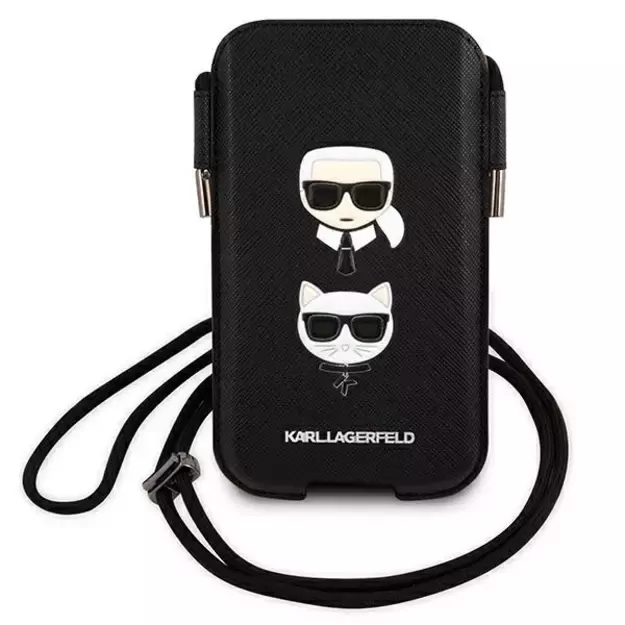 Karl Lagerfeld Saffiano Ikonik Karl&amp Choupette Head 6.7&#39 &#39  Bag - Black 1
