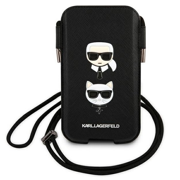 Karl Lagerfeld Saffiano Ikonik Karl&amp Choupette Head 6.7&#39 &#39  Bag - Black 2
