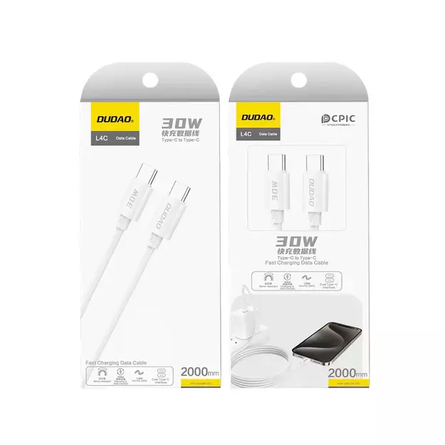 Dudao L4C USB-C / USB-C 30W 2m Cable - White 2