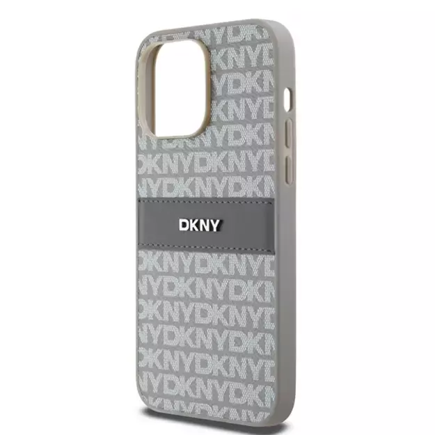 DKNY Leather Mono Stripe &amp  Metal Logo case for iPhone 14 Pro - beige 12
