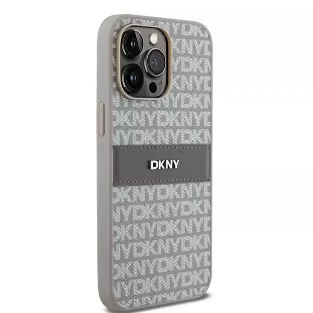 DKNY Leather Mono Stripe &amp  Metal Logo case for iPhone 14 Pro - beige 10