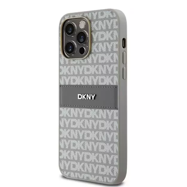 DKNY Leather Mono Stripe &amp  Metal Logo case for iPhone 14 Pro - beige 8