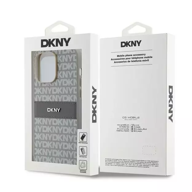 DKNY Leather Mono Stripe &amp  Metal Logo case for iPhone 14 Pro - beige 14