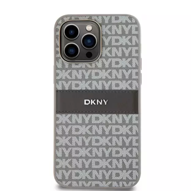 DKNY Leather Mono Stripe &amp  Metal Logo case for iPhone 14 Pro Max - beige 7