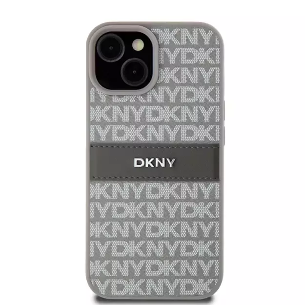 DKNY Leather Mono Stripe &amp  Metal Logo case for iPhone 15 / 14 / 13 - beige 9