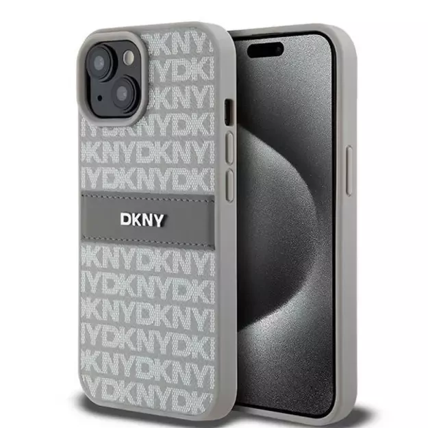 DKNY Leather Mono Stripe &amp  Metal Logo case for iPhone 15 / 14 / 13 - beige