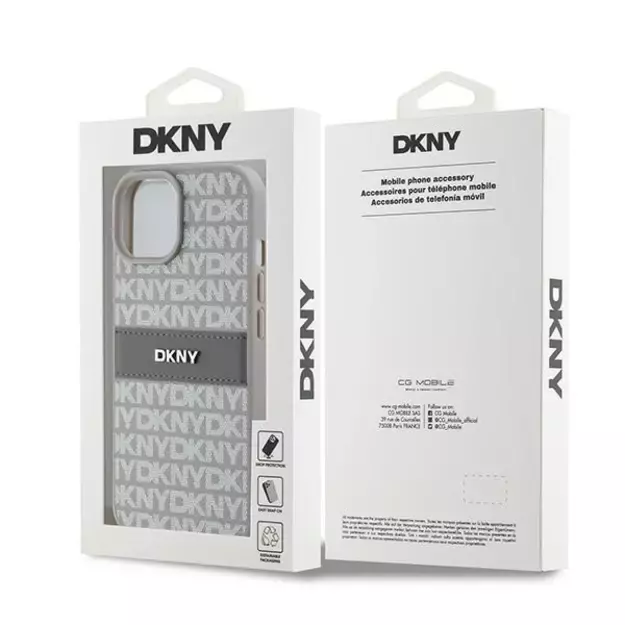 DKNY Leather Mono Stripe &amp  Metal Logo case for iPhone 15 / 14 / 13 - beige 14