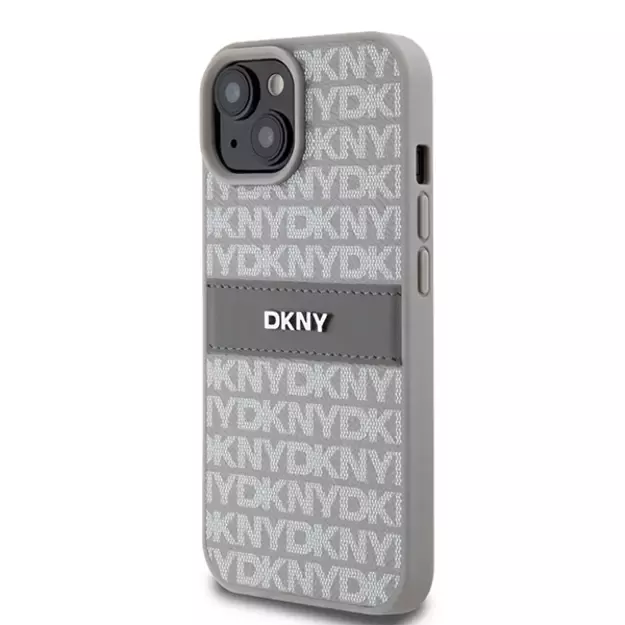 DKNY Leather Mono Stripe &amp  Metal Logo case for iPhone 15 / 14 / 13 - beige 8