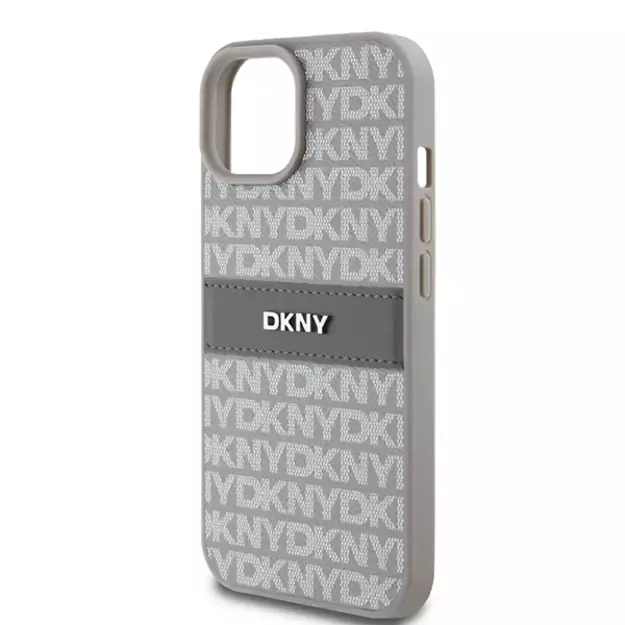 DKNY Leather Mono Stripe &amp  Metal Logo case for iPhone 15 / 14 / 13 - beige 12