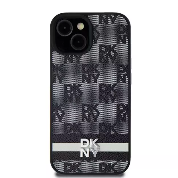 DKNY Leather Checkered Mono Pattern &amp  Printed Stripes Case for Samsung Galaxy S24 Ultra - Black