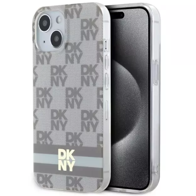DKNY IML Checkered Mono Pattern &amp  Printed Stripes MagSafe case for iPhone 15 / 14 / 13 - beige