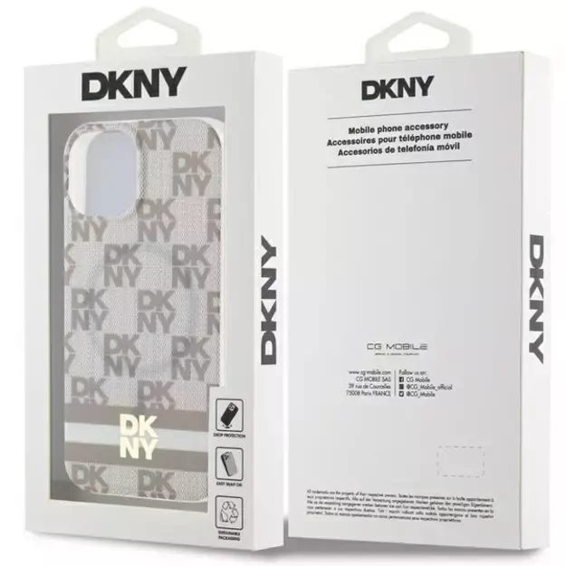 DKNY IML Checkered Mono Pattern &amp  Printed Stripes MagSafe case for iPhone 15 / 14 / 13 - beige 14