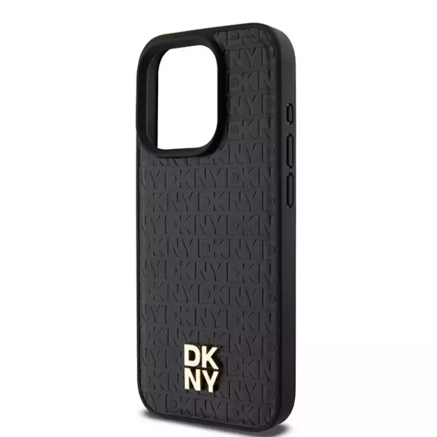 DKNY Leather Monogram Pattern Metal Logo MagSafe Case for iPhone 15 Pro - Black 11