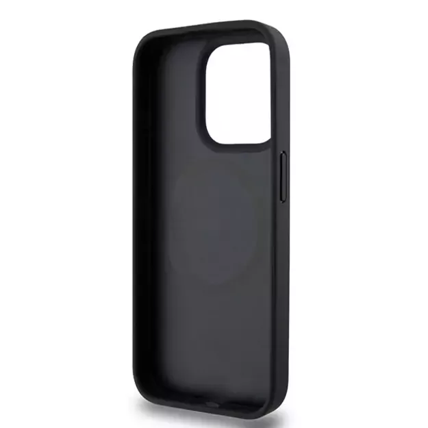 DKNY Leather Monogram Pattern Metal Logo MagSafe Case for iPhone 15 Pro - Black 12