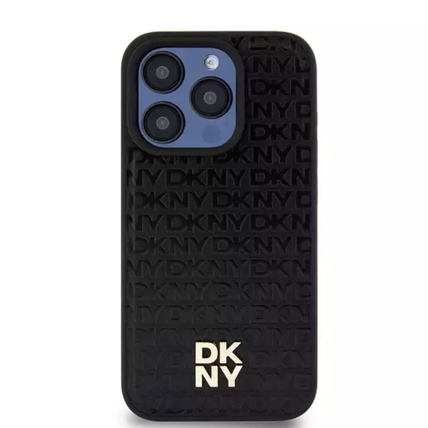 DKNY Leather Monogram Pattern Metal Logo MagSafe Case for iPhone 15 Pro - Black 8