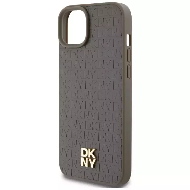 DKNY Leather Pattern Metal Logo MagSafe Case for iPhone 15 Plus / 14 Plus - Brown 12