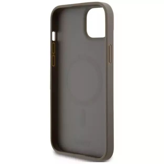 DKNY Leather Pattern Metal Logo MagSafe Case for iPhone 15 Plus / 14 Plus - Brown 13