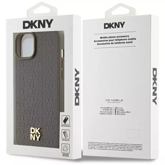 DKNY Leather Pattern Metal Logo MagSafe Case for iPhone 15 Plus / 14 Plus - Brown 14