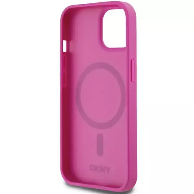 DKNY Leather Pattern Metal Logo MagSafe case for iPhone 15 / 14 / 13 - pink 13