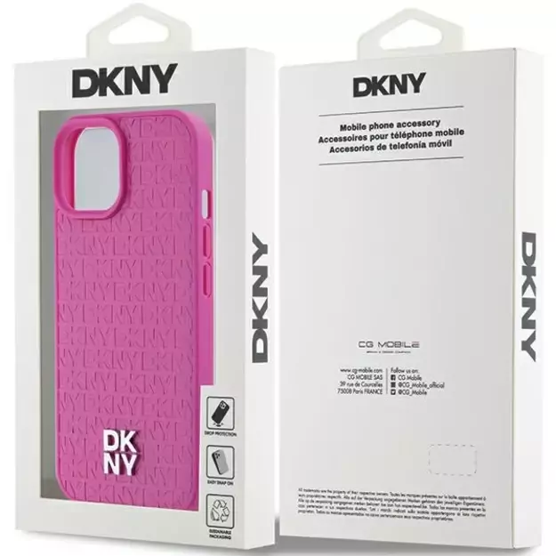 DKNY Leather Pattern Metal Logo MagSafe case for iPhone 15 / 14 / 13 - pink 14