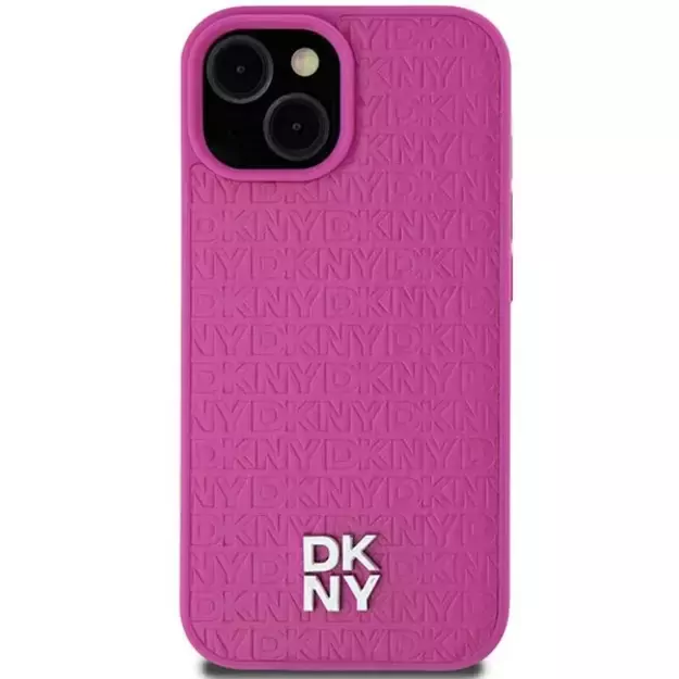 DKNY Leather Pattern Metal Logo MagSafe case for iPhone 15 / 14 / 13 - pink 9
