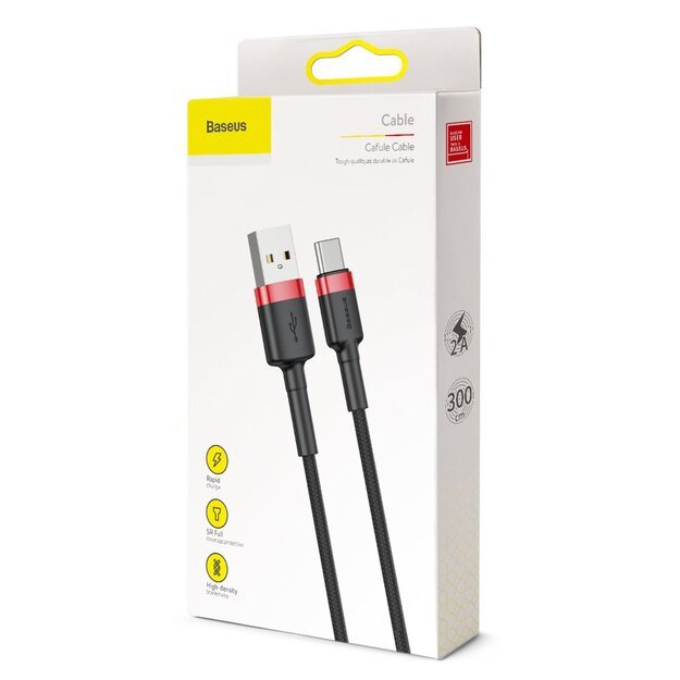 Baseus Cafule Cable durable nylon cable USB / USB-C QC3.0 2A 3M black-red (CATKLF-U91) 19