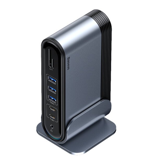 HUB Baseus CAHUB-DG0G 3x USB 3.2 Gen 1 / 2x USB-A / 2x USB-C / SD card reader, micro SD / AUX / 3x HDMI / RJ45 PD 100W (EU / CN / UK plugs) - gray 7