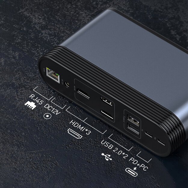 HUB Baseus CAHUB-DG0G 3x USB 3.2 Gen 1 / 2x USB-A / 2x USB-C / SD card reader, micro SD / AUX / 3x HDMI / RJ45 PD 100W (EU / CN / UK plugs) - gray 16