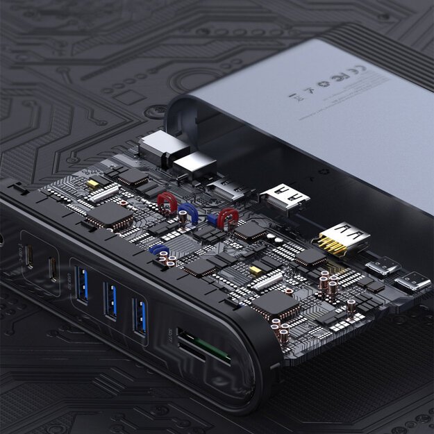 HUB Baseus CAHUB-DG0G 3x USB 3.2 Gen 1 / 2x USB-A / 2x USB-C / SD card reader, micro SD / AUX / 3x HDMI / RJ45 PD 100W (EU / CN / UK plugs) - gray 25
