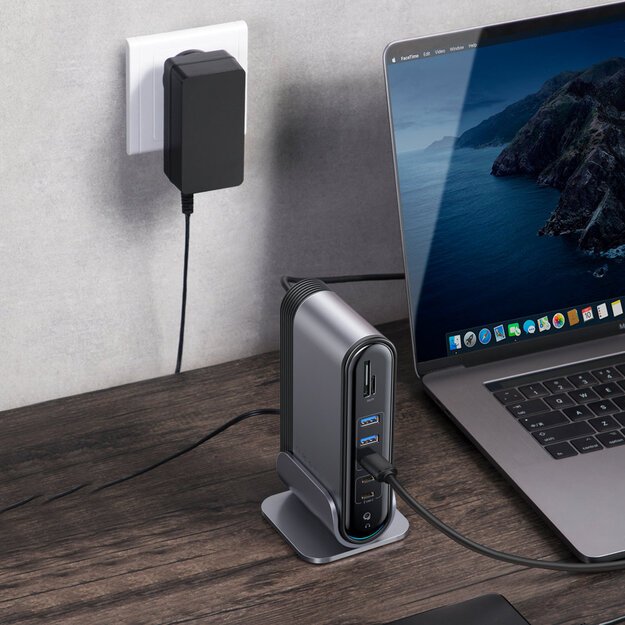 HUB Baseus CAHUB-DG0G 3x USB 3.2 Gen 1 / 2x USB-A / 2x USB-C / SD card reader, micro SD / AUX / 3x HDMI / RJ45 PD 100W (EU / CN / UK plugs) - gray 12