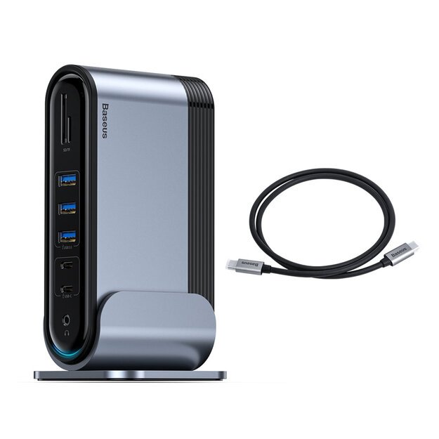 HUB Baseus CAHUB-DG0G 3x USB 3.2 Gen 1 / 2x USB-A / 2x USB-C / SD card reader, micro SD / AUX / 3x HDMI / RJ45 PD 100W (EU / CN / UK plugs) - gray 14