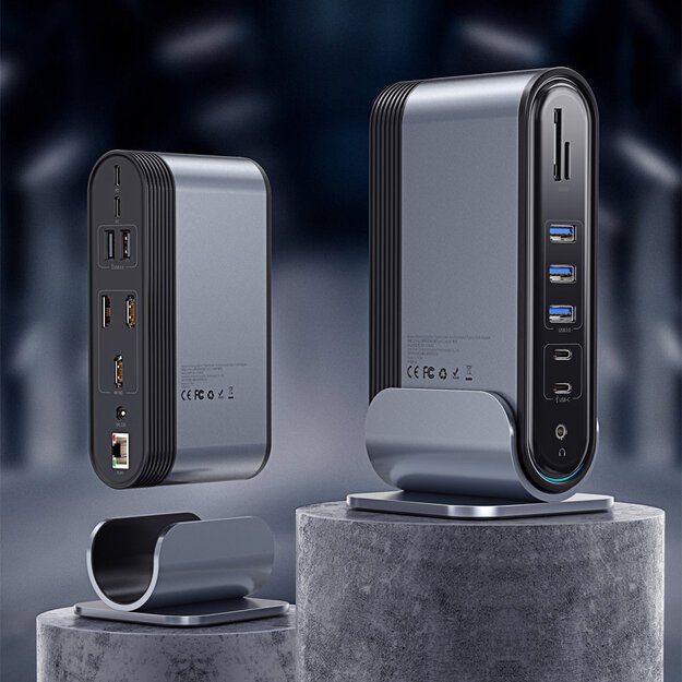 HUB Baseus CAHUB-DG0G 3x USB 3.2 Gen 1 / 2x USB-A / 2x USB-C / SD card reader, micro SD / AUX / 3x HDMI / RJ45 PD 100W (EU / CN / UK plugs) - gray 15