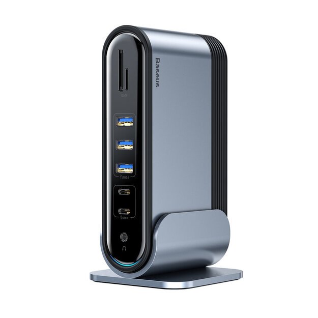 HUB Baseus CAHUB-DG0G 3x USB 3.2 Gen 1 / 2x USB-A / 2x USB-C / SD card reader, micro SD / AUX / 3x HDMI / RJ45 PD 100W (EU / CN / UK plugs) - gray 4