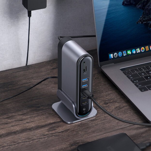 HUB Baseus CAHUB-DG0G 3x USB 3.2 Gen 1 / 2x USB-A / 2x USB-C / SD card reader, micro SD / AUX / 3x HDMI / RJ45 PD 100W (EU / CN / UK plugs) - gray 23