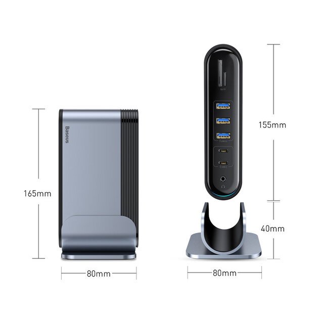 HUB Baseus CAHUB-DG0G 3x USB 3.2 Gen 1 / 2x USB-A / 2x USB-C / SD card reader, micro SD / AUX / 3x HDMI / RJ45 PD 100W (EU / CN / UK plugs) - gray 27