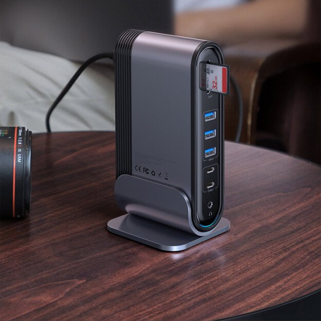 HUB Baseus CAHUB-DG0G 3x USB 3.2 Gen 1 / 2x USB-A / 2x USB-C / SD card reader, micro SD / AUX / 3x HDMI / RJ45 PD 100W (EU / CN / UK plugs) - gray 18