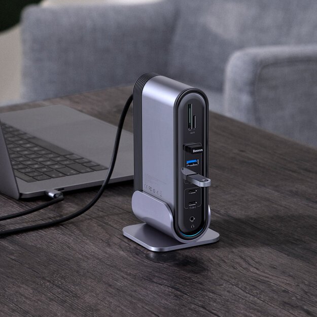 HUB Baseus CAHUB-DG0G 3x USB 3.2 Gen 1 / 2x USB-A / 2x USB-C / SD card reader, micro SD / AUX / 3x HDMI / RJ45 PD 100W (EU / CN / UK plugs) - gray 13
