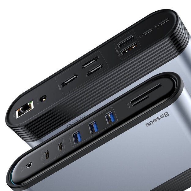 HUB Baseus CAHUB-DG0G 3x USB 3.2 Gen 1 / 2x USB-A / 2x USB-C / SD card reader, micro SD / AUX / 3x HDMI / RJ45 PD 100W (EU / CN / UK plugs) - gray 11