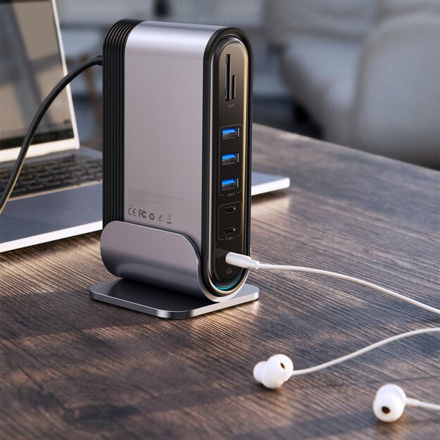 HUB Baseus CAHUB-DG0G 3x USB 3.2 Gen 1 / 2x USB-A / 2x USB-C / SD card reader, micro SD / AUX / 3x HDMI / RJ45 PD 100W (EU / CN / UK plugs) - gray 22