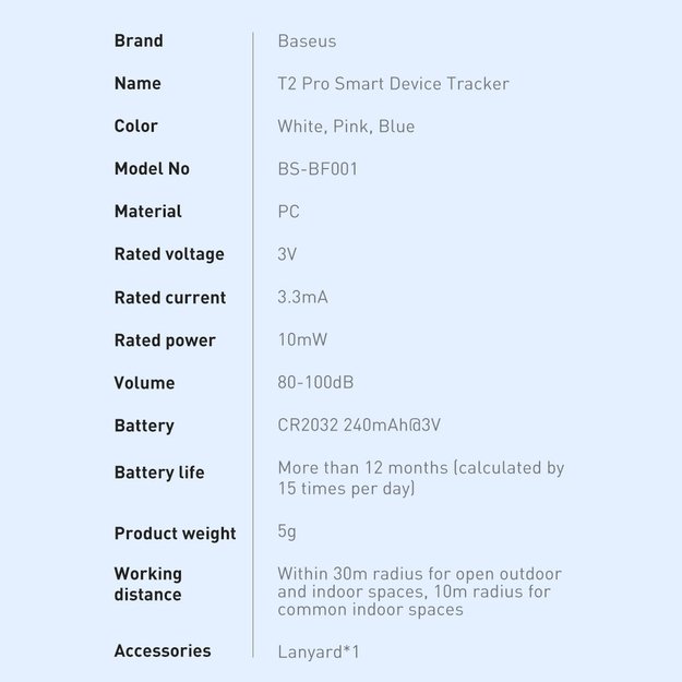 Baseus T2 Pro smart GPS tracker for children s handbag keys white (FMTP000002) 22
