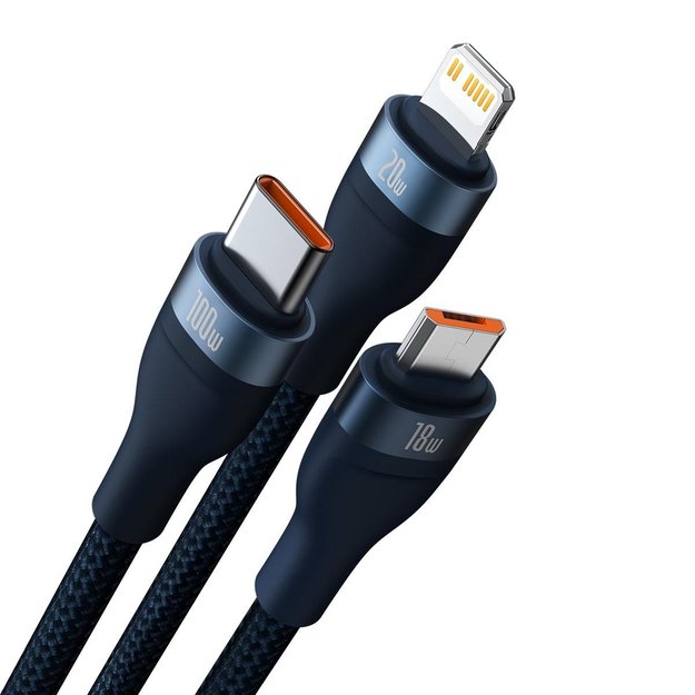 Baseus Flash Series II cable USB Type C / USB Type A - USB Type C / Lightning / micro USB 100 W 1.2 m blue (CASS030103) 1