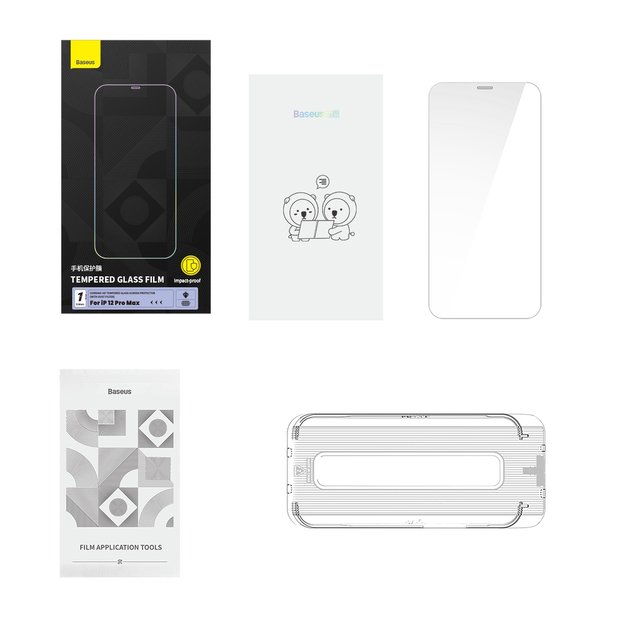Baseus Full Screen Tempered Glass for iPhone 12 Pro Max with Speaker Cover 0.4mm + Mounting Kit 10