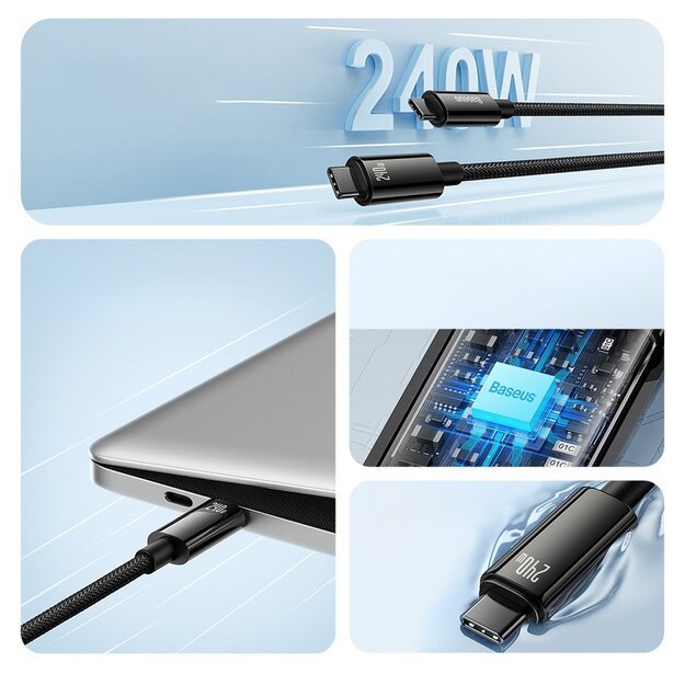 Cable USB C - USB C 480Mb/s 240W 3m Baseus Tungsten Gold CAWJ040101 - black 8