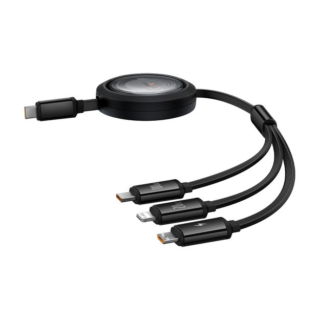 Baseus Free2Draw CB000084 retractable USB-C - Lightning / USB-C / micro USB cable 100W 1.1m - black 2