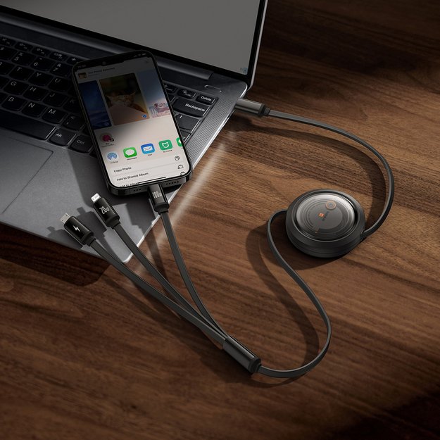 Baseus Free2Draw CB000084 retractable USB-C - Lightning / USB-C / micro USB cable 100W 1.1m - black 8