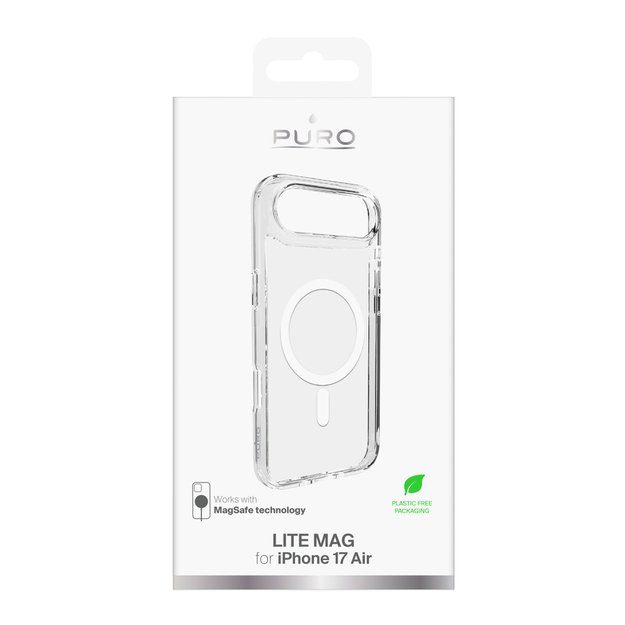 Puro Lite Mag TPU+PC Case Compatible with MagSafe for iPhone 17 Air - Transparent with White Ring 1