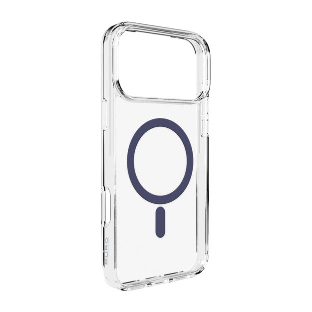 Puro Lite Mag TPU+PC Case Compatible with MagSafe for iPhone 17 Pro - Transparent with Blue Ring