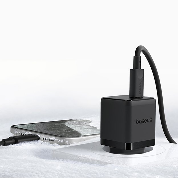 Baseus Palm 1C 20W Wall Charger (with Baseus Mini White USB-C 60W (20V/3A) 1m Cable) - Black 10