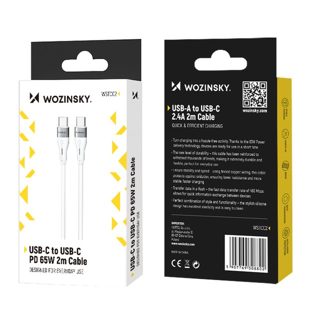 Wozinsky WSTCC2 USB-C / USB-C PD 65W cable 2 m - white 4